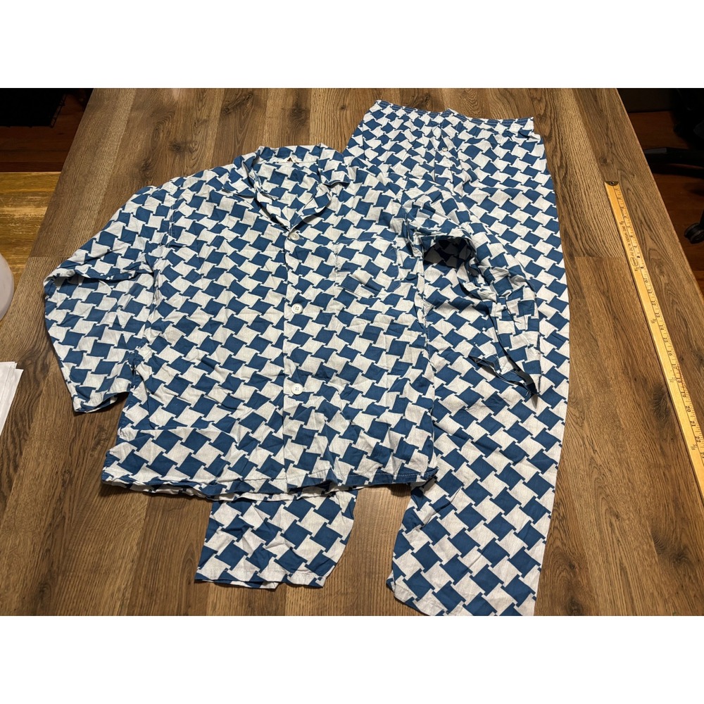 Golden Circle Pajama Set Mens Size B Blue Geometric Print Long Sleeve Button Up